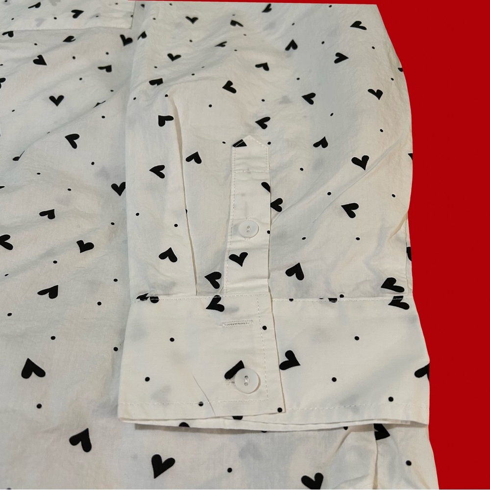 NWT! White Birch + size 3X. Oxford Button up w/ hearts and dots. Front Pockets - Picture 12 of 15